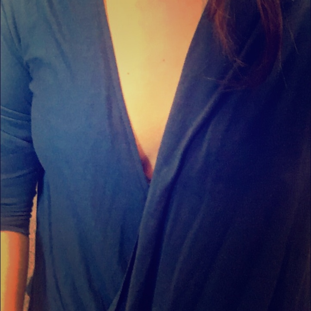 Navy plunging blouse