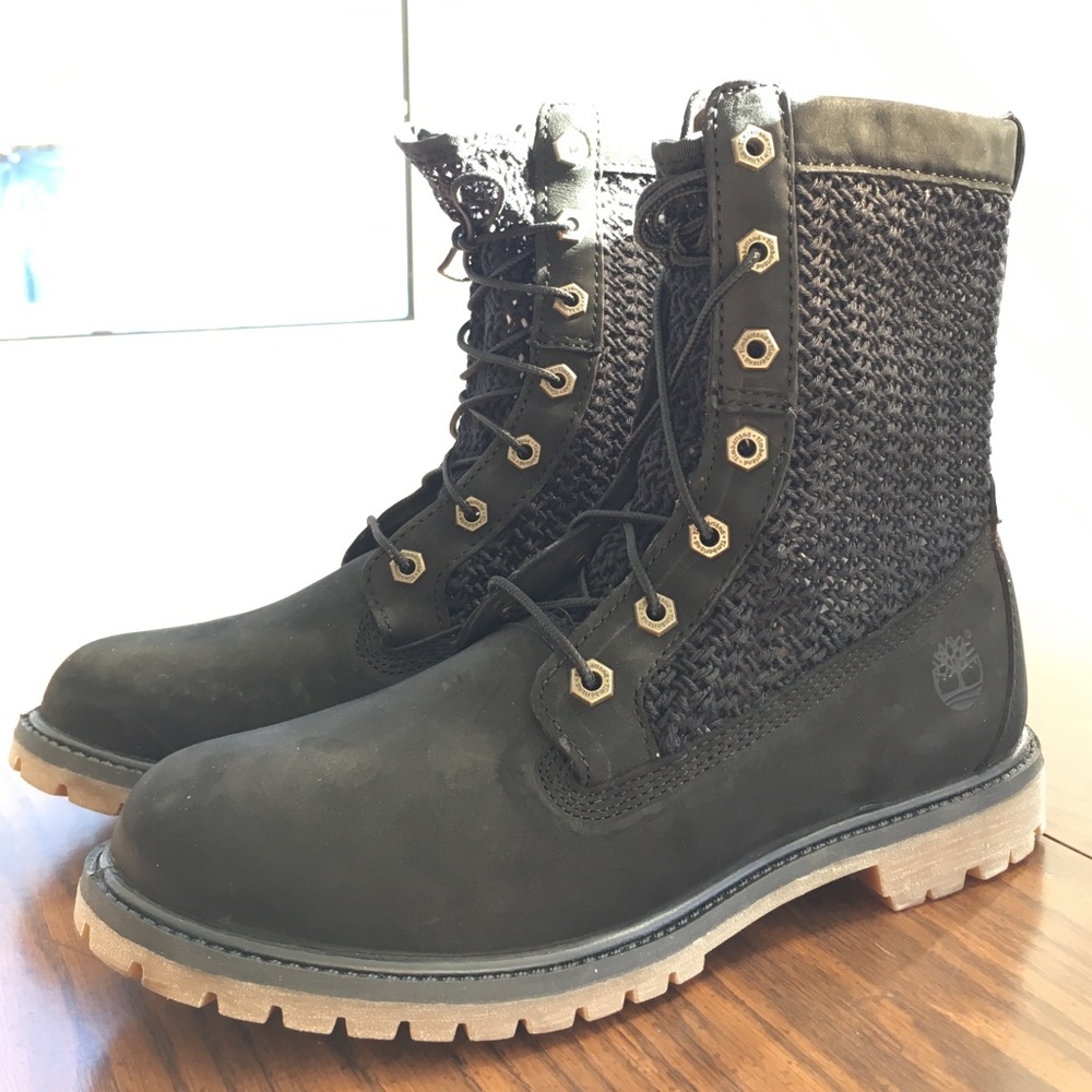 Timberland open weave black boots