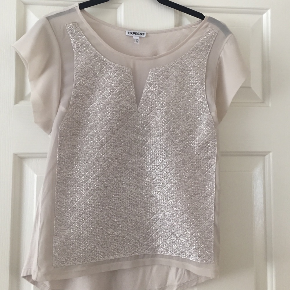 Express shimmery short sleeve blouse