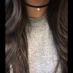 Leather Crystal Charm Choker