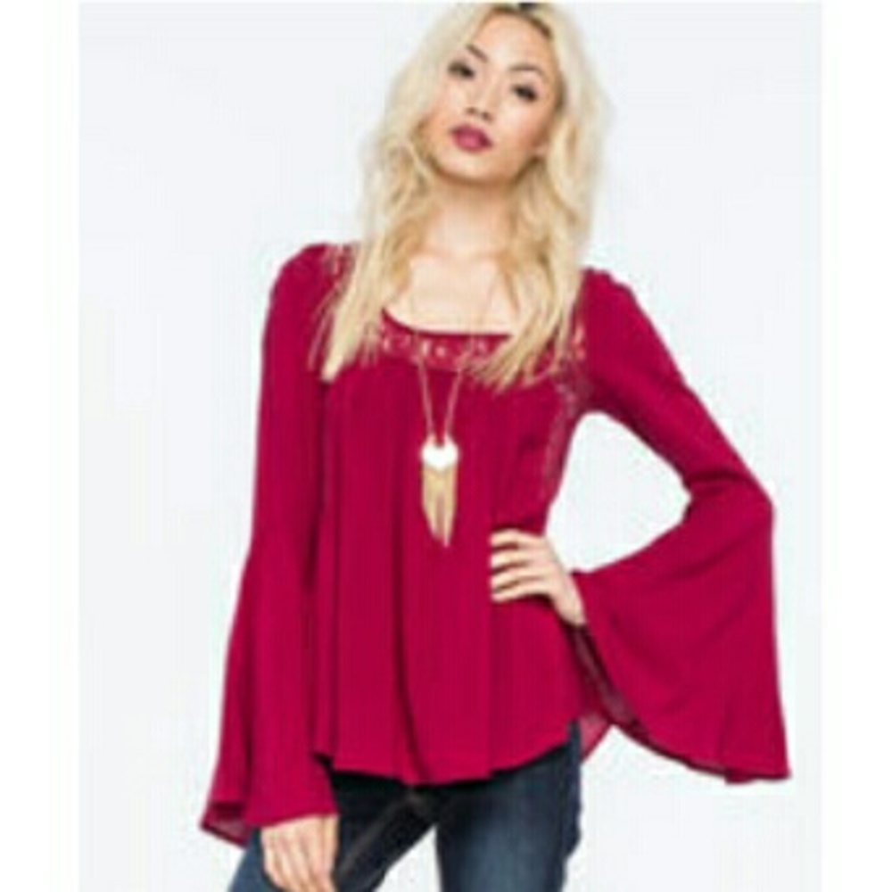 NWT red lace bell sleeve top