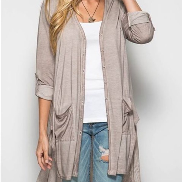 Sweaters - Enzyme washed tan cardigan