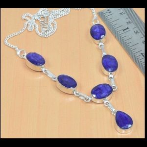 Faceted sapphire silver plated necklace