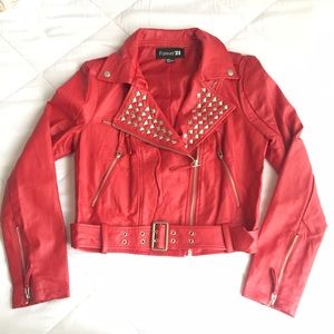 Forever 21 | NWOT Red Studded Leather Jacket