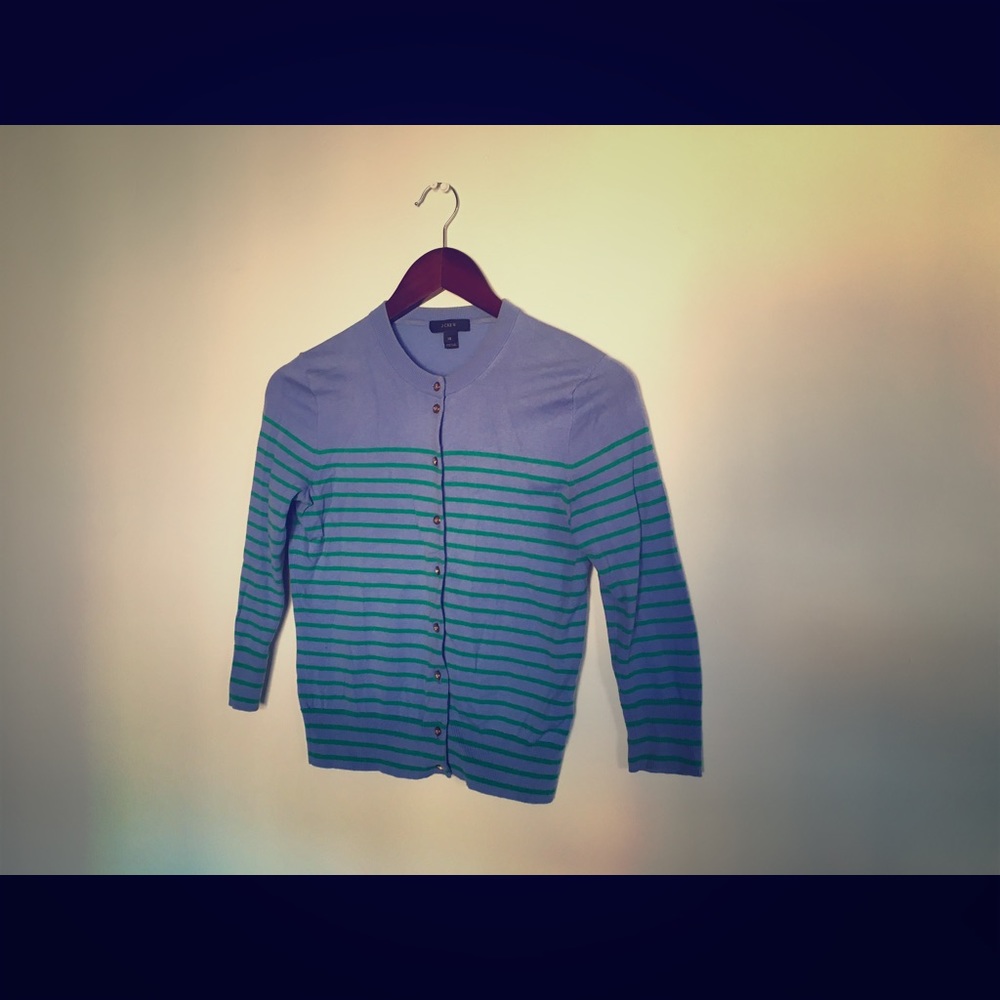 Striped J. Crew cardigan with gold buttons