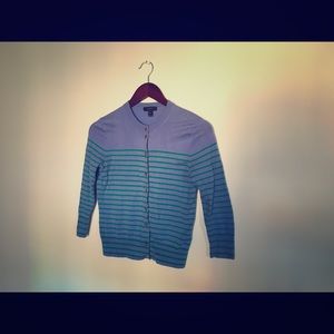 Striped J. Crew cardigan with gold buttons