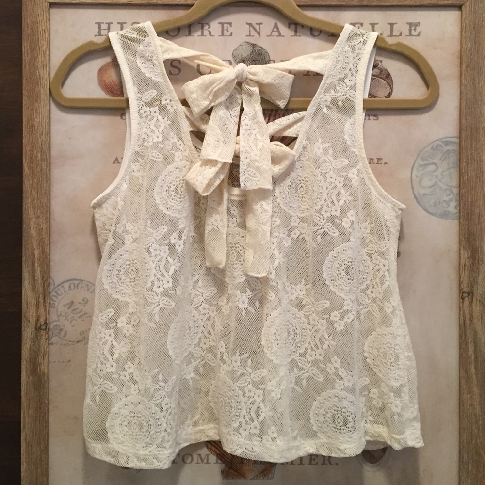 -SOLD- Poetry Lace Bow Tie Cropped Tank Top XS S - Picture 3 of 4