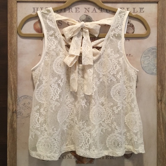 -SOLD- Poetry Lace Bow Tie Cropped Tank Top XS S - Picture 3 of 4