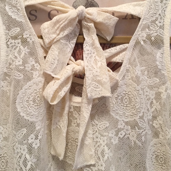 -SOLD- Poetry Lace Bow Tie Cropped Tank Top XS S - Picture 4 of 4