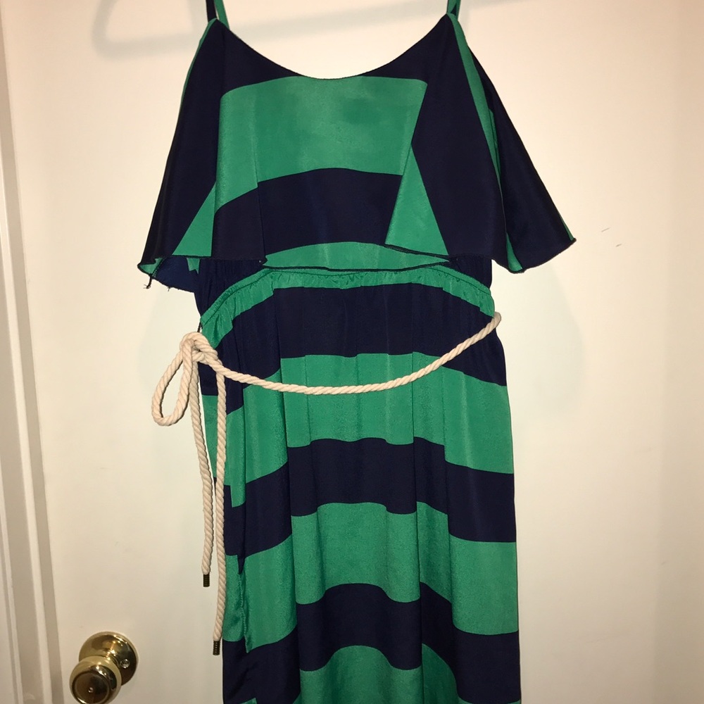 Navy and green sundress with belt