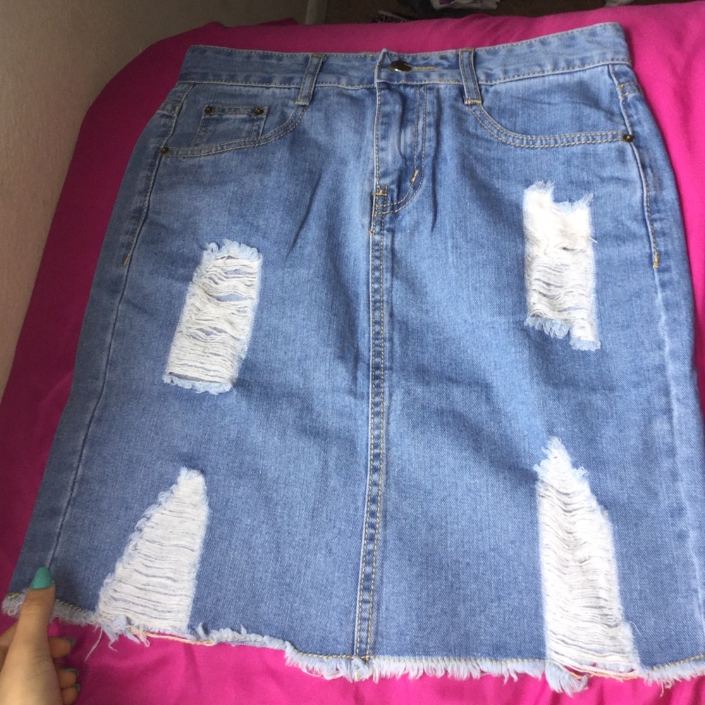 Frayed Denim Pencil Skirt