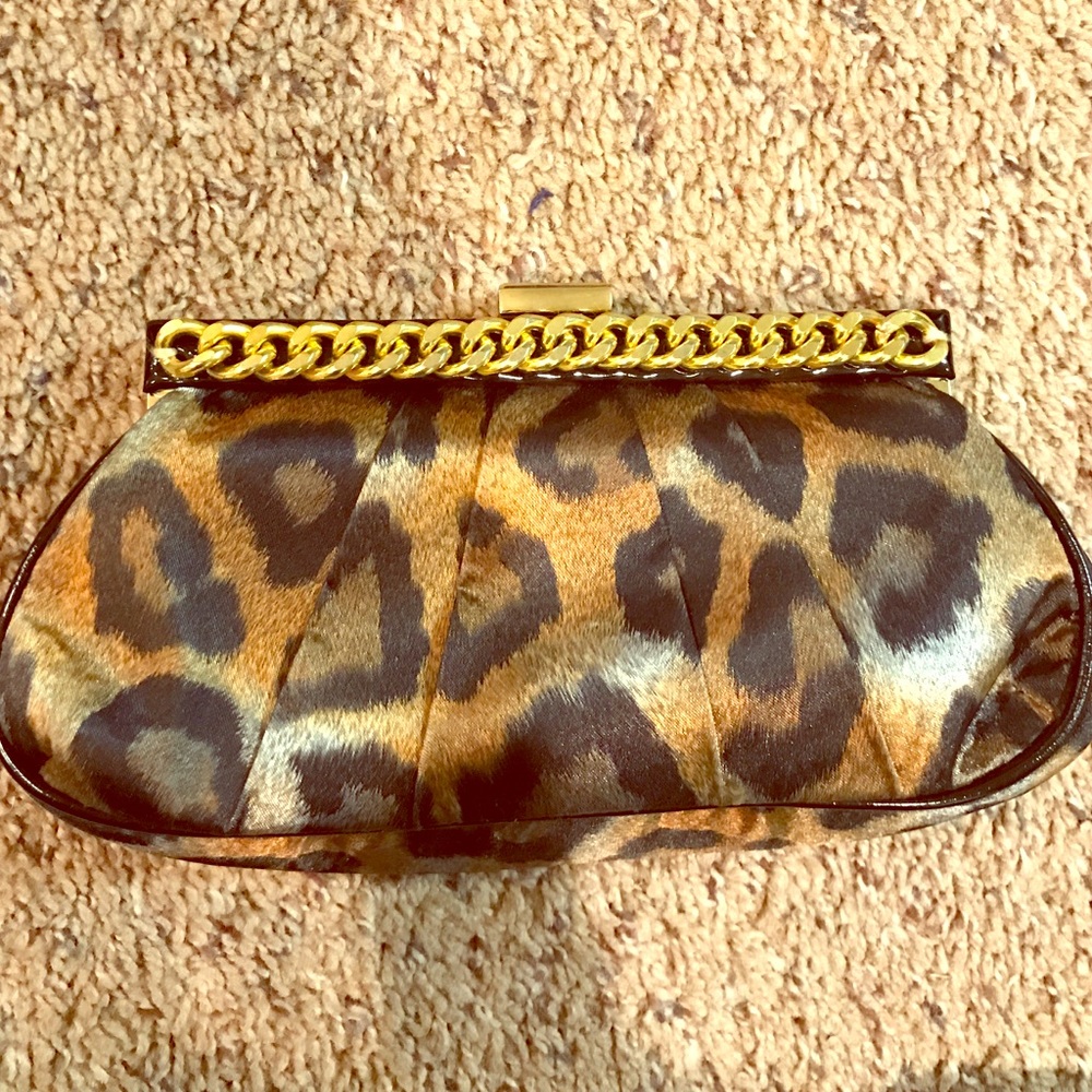 Leopard Kate Landry clutch with gold detail