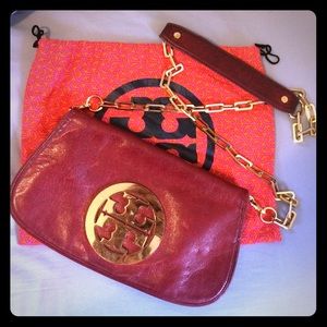 Red Leather TORY BURCH cross-body Clutch