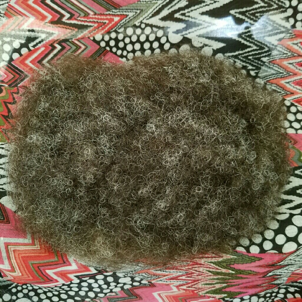 Afro curl top closure human hair piece w/ grey
