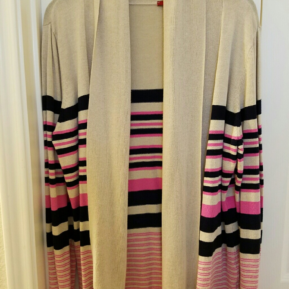 Cream, navy blue, and pink cardigan, Euc