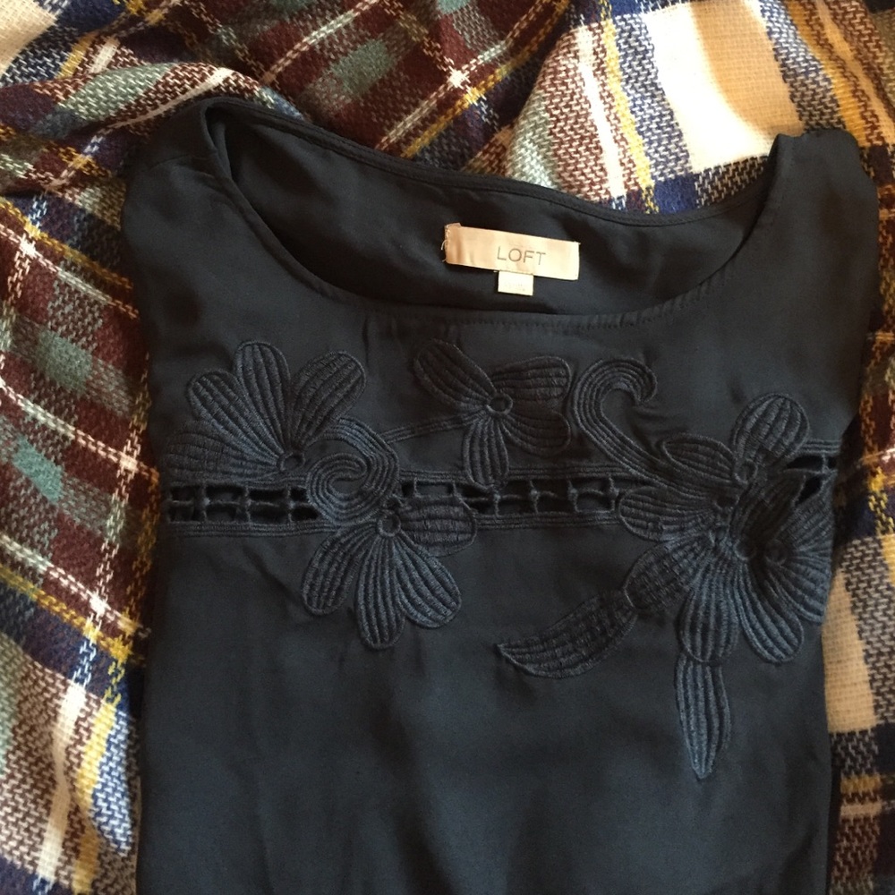 LOFT blue embroidered blouse