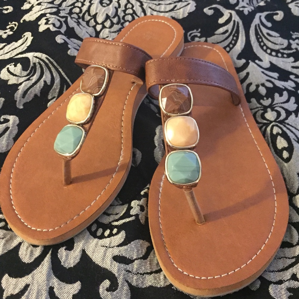 Super cute embellished t-strap sandals!