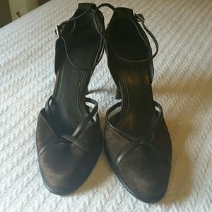 Dark brown suede heels