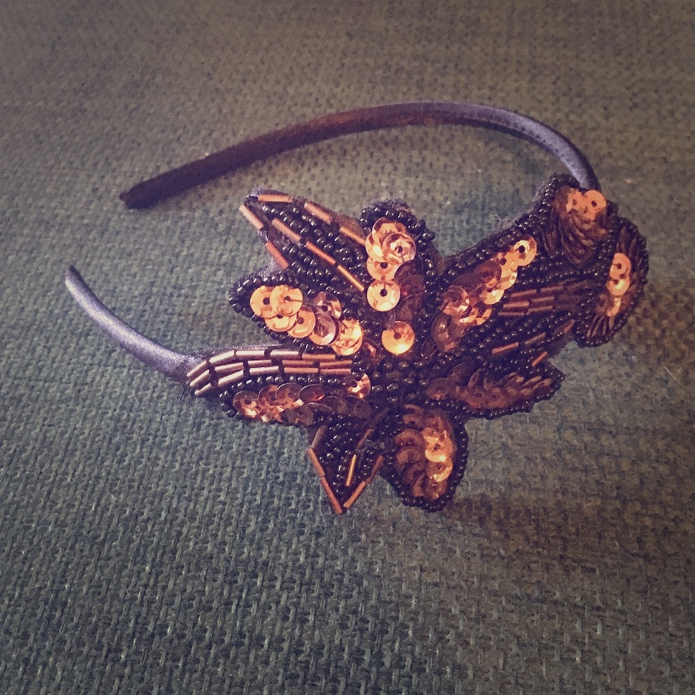SALE Gatsby-style black&bronze beaded head band