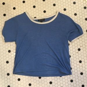 blue crop top with white collar, never worn