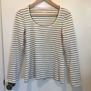 Boden Cream and Navy Scoop-neck Breton Top