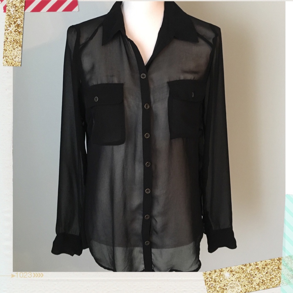 Sheer Black Button Down