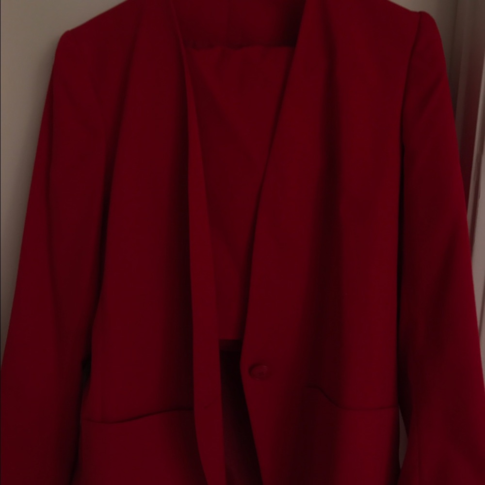 Kasper suit red lined.