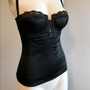 Silky Black Bustier with Diamond and Lace Detail