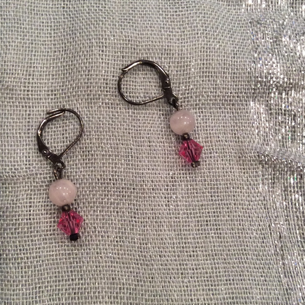 Rose Quartz and Pink Glass Crystal Earrings