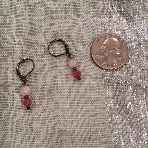 Rose Quartz and Pink Glass Crystal Earrings - Picture 2 of 3