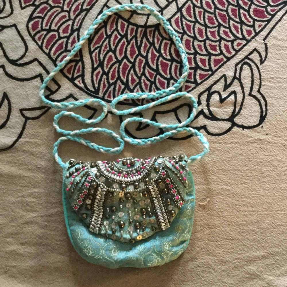 Vintage turquoise small clutch over the shoulder