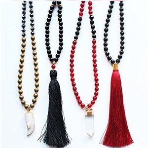 Beaded Gemstone Druzy Pendant Tassel Necklace