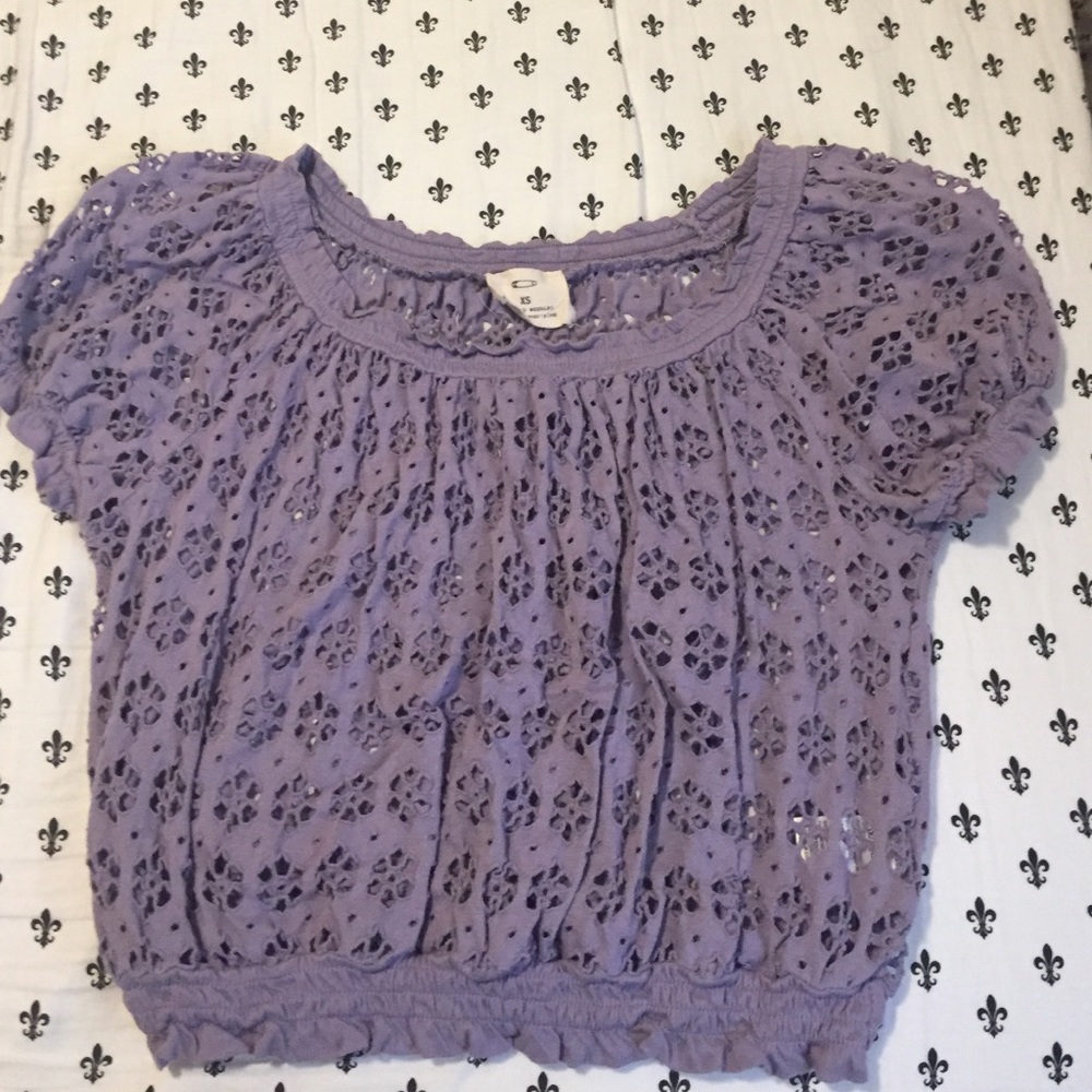 Purple holy short sleeve crop top