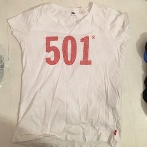 Levi's 501 small white and red tshirt.