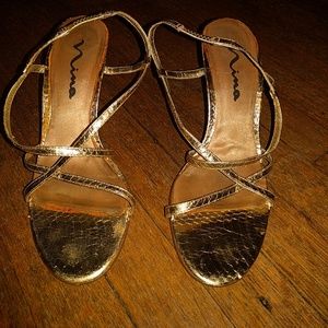 Nina Gold Snake Skin strappy heels