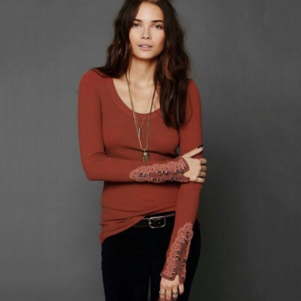 Free People Rare Red Meadow Fiesta Thermal Top
