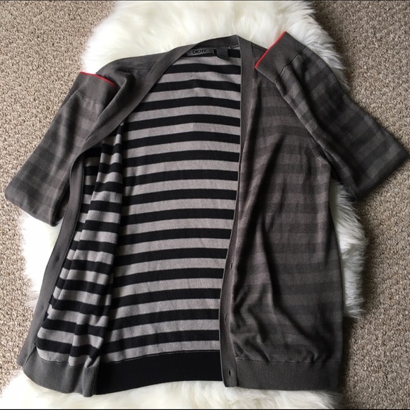 Cozy DKNY Gray & Stripe Cardigan  - SZ: M - Picture 3 of 5