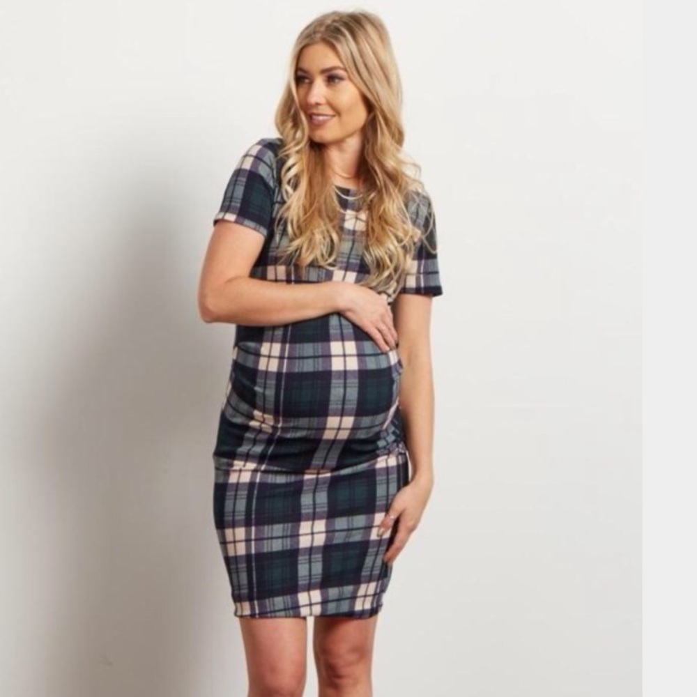 NWT pink blush plaid maternity dress