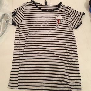 black and white striped tshirt with rainbow