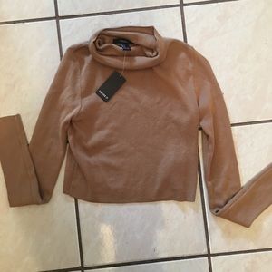 Forever 21 Crop Top Camel Long Sleeve