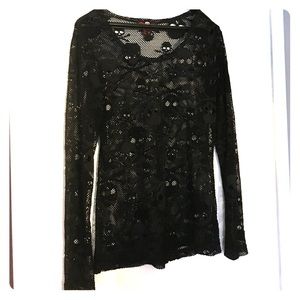 Goth Skull and Crossbones long sleeve mesh shirt
