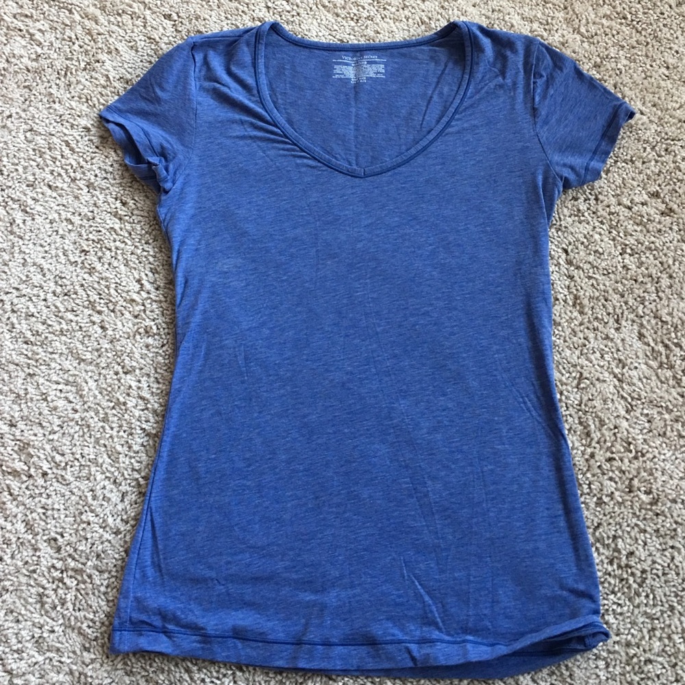 Blue Victoria's Secret v-neck tee shirt.