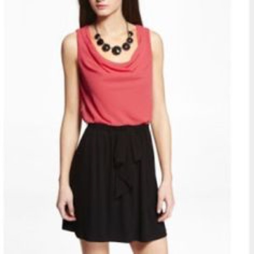 Express Colorblock Drapeneck Dress - Pink & Black