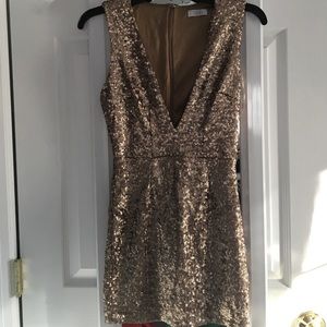 Gold sequin plunging neckline mini dress