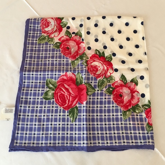 Silk rose and polka dot print scarf - Picture 2 of 4