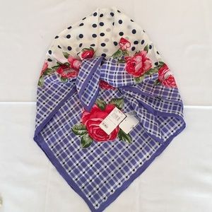 Silk rose and polka dot print scarf