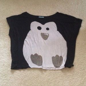 Black penguin short sleeve shirt oversized crop