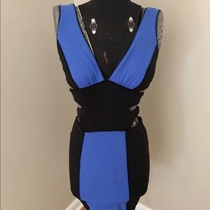 Bebe Electric Blue & Black Bodycon Dress