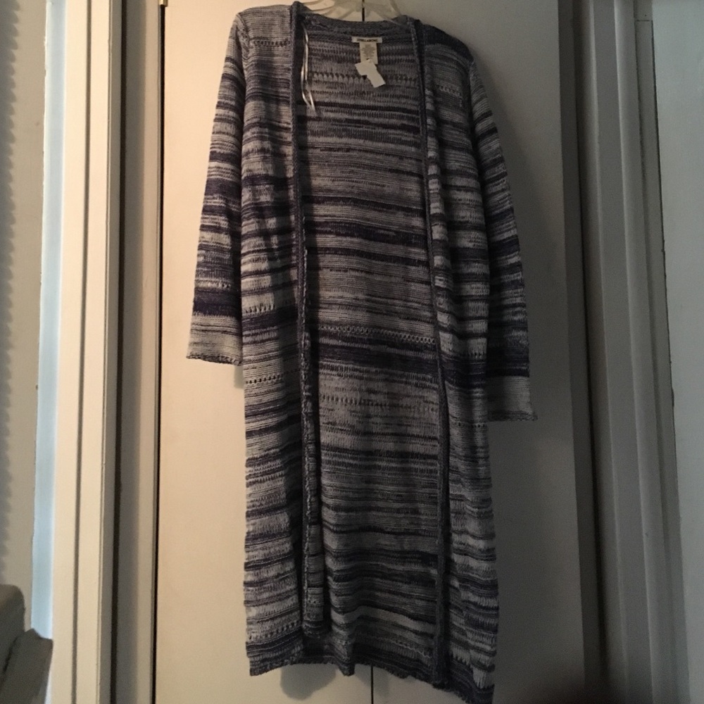 Billabong Blue and White Knit Long Sweater Duster