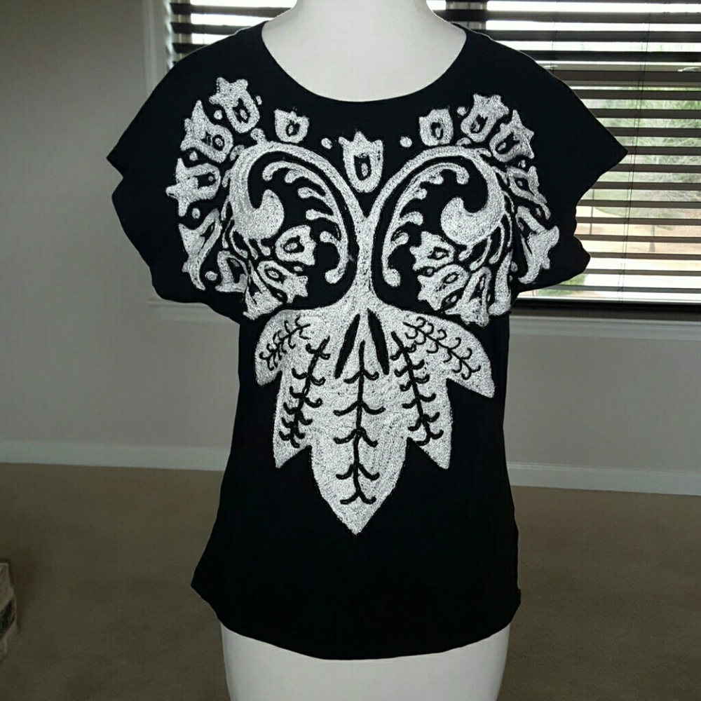 French Connection beaded embroidered shirt
